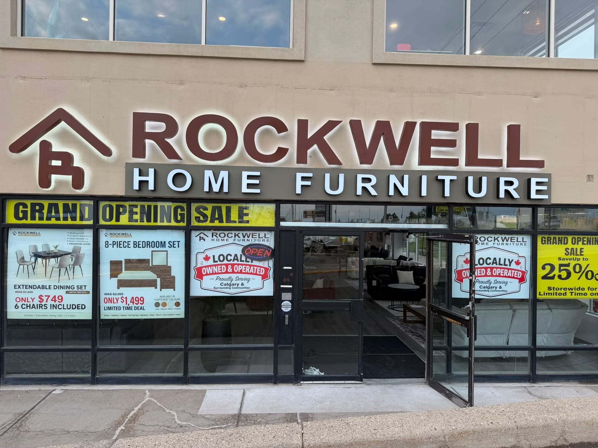 The Rockwell Home Furniture storefront entrance
